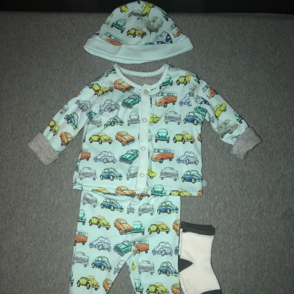 3 month old boy car buggy outfit with hat & socks
